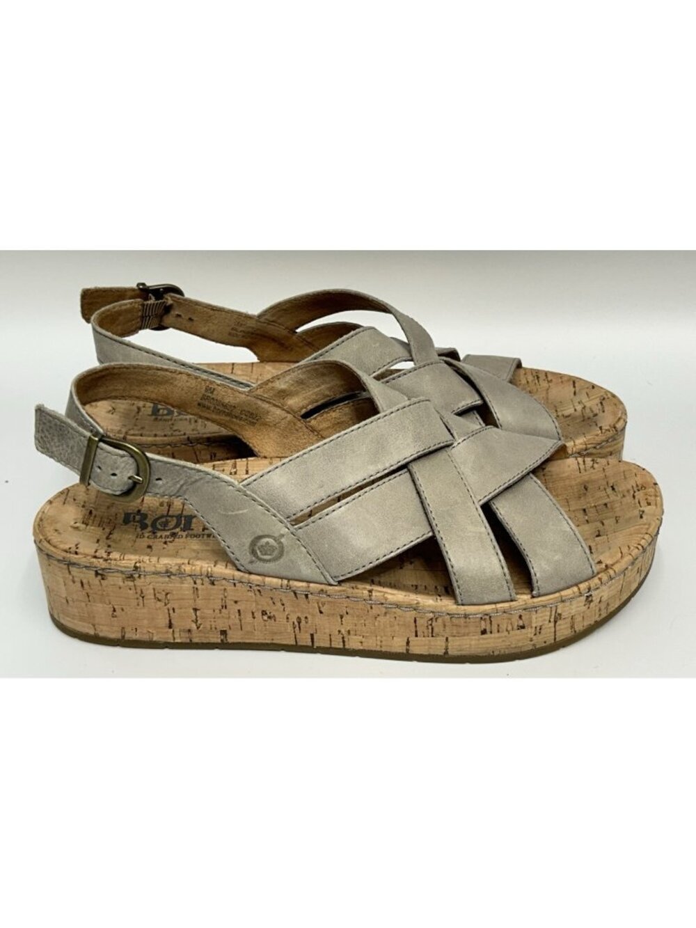 Born Shona Leather Adj Buckle Strappy Slingback Sandals Women 9 M Open Toe Taupe